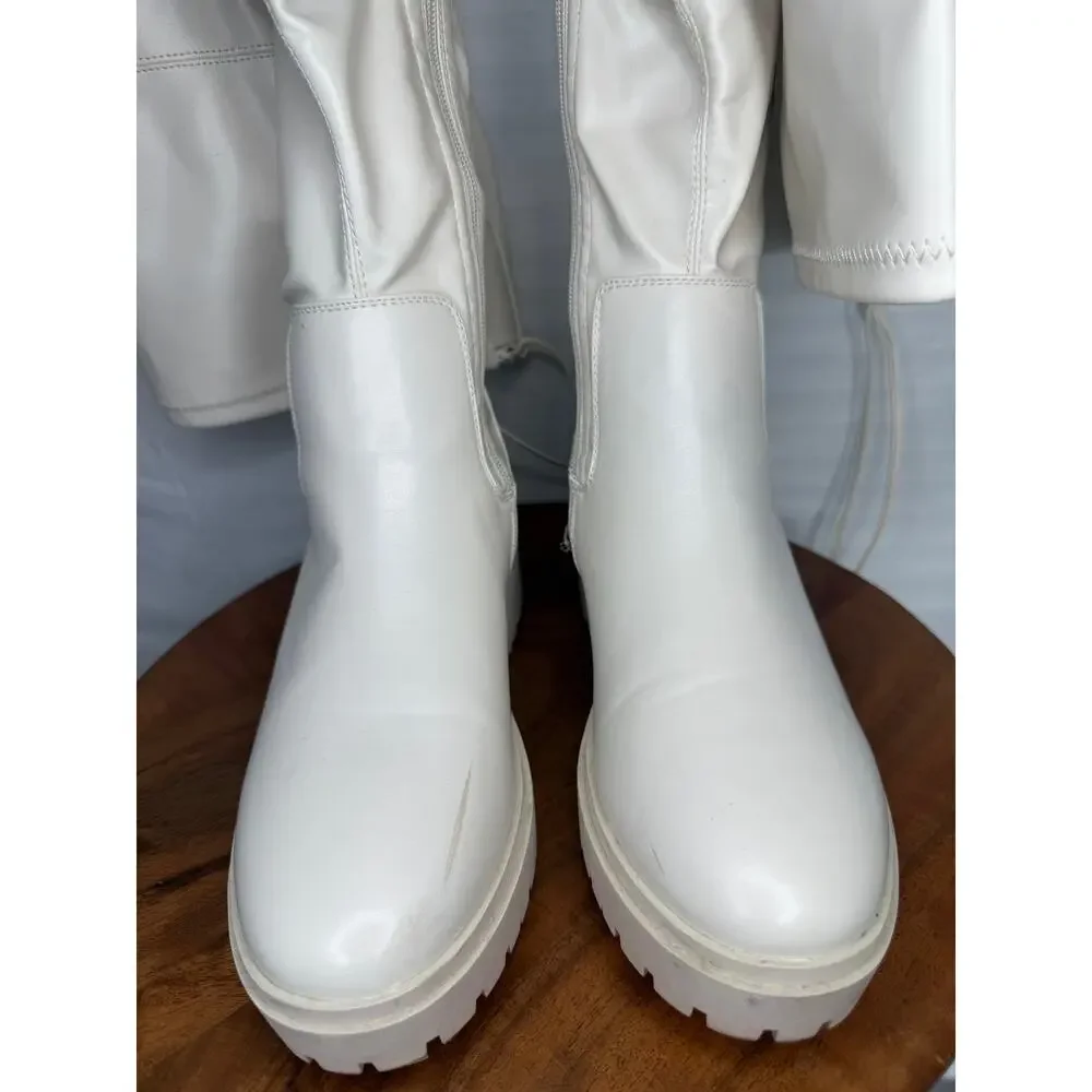 Top Guy Ravi-1 Ivory OTK Platform Lug Boots Women’s Size 8 Medium Calf